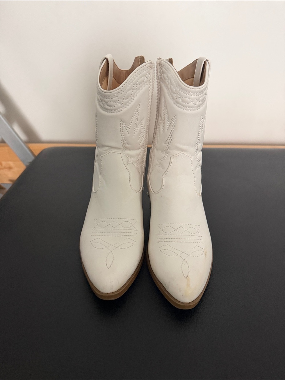 Soda White Western Ankle Boots with Stitch Detail